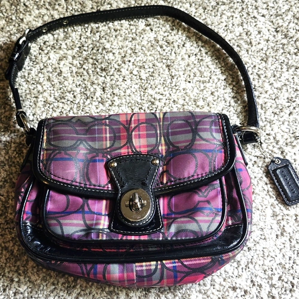 Coach Poppy Tartan Penny Flap Shoulder Bag